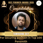 Tamoghna Dey Secures 19th Position Among Top 100 Pensmith in Best Pensmith Awards 2026